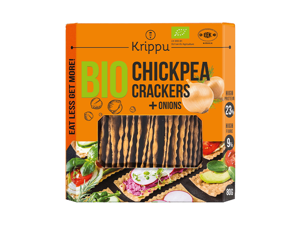 Glutenfreie Bio-Cracker mit Zwiebeln und Nüssen, 80 g, Krippu