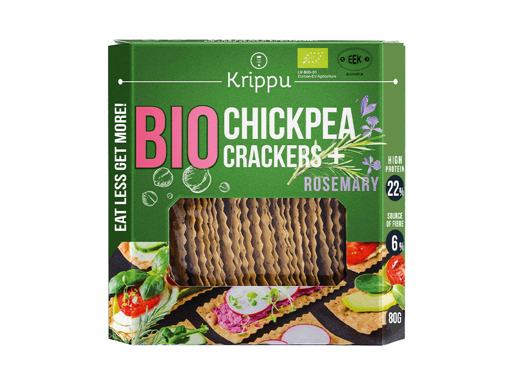 Glutenfreie Bio-Cracker mit Kichererbsen und Rosmarin, 80 g, Krippu