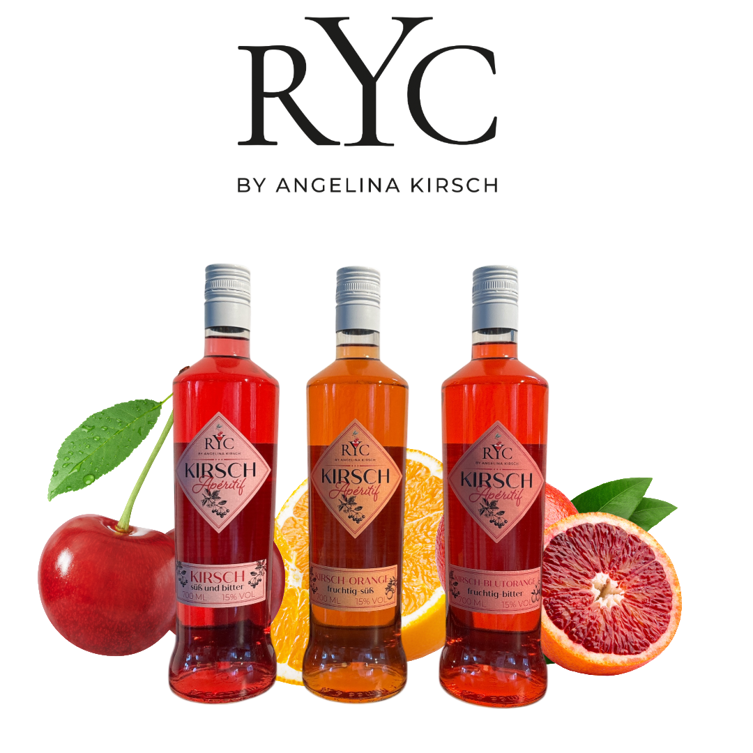 Aperitif von RYC by Angelina Kirsch in drei Varianten: Kirsch / Kirsch-Blutorange / Kirsch-Orange